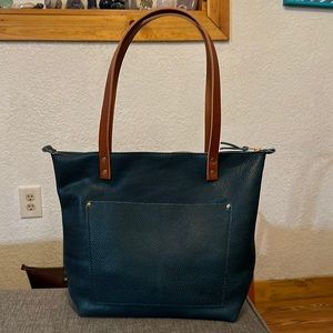 🦄 Lagoon w Tan Handles Medium Full Zip Portland Leather Goods Tote